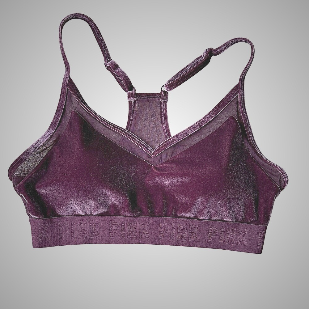 PINK by Victoria's Secret Sport Velour Mesh Racerback Sports Bra Purple‎ Medium